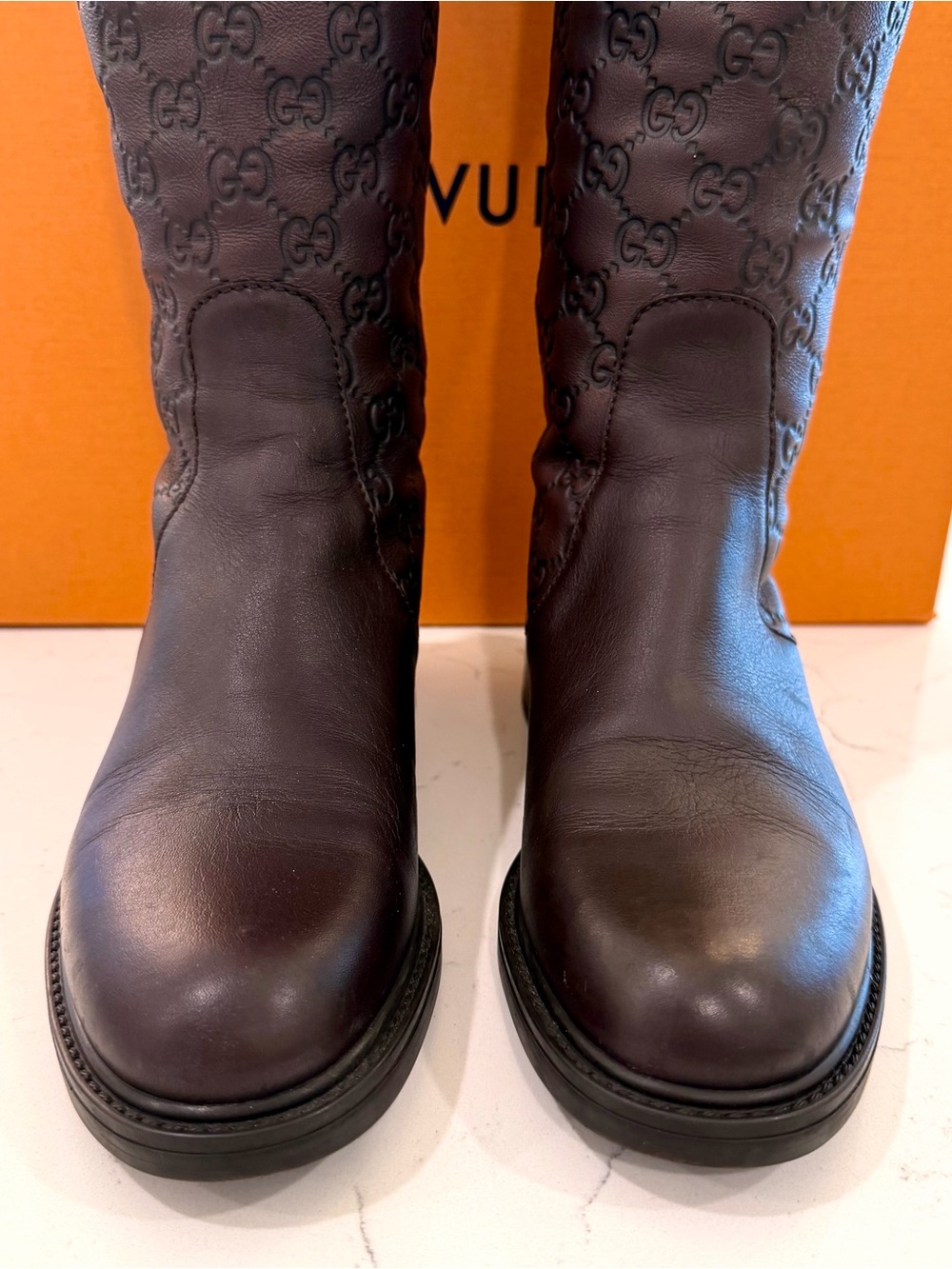 Gucci Guccissima Miro Soft Knee-High Riding Boots Chocolate Brown monogram logo - Picture 7 of 9